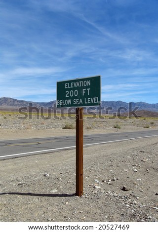 Sign in the desert at 200 feet below sea level