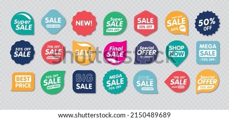 Set of Sale badges. Sale quality tags and labels. Template banner shopping badges. Special offer, sale, discount, shop, black friday. Vector illustration. 10EPS.
