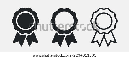 Badge with ribbons icons. Set of three medals icon. Winning award, prize, medal or badge. Vector illustration isolated on white background.