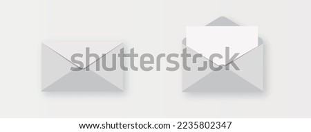 Realistic blank white letter paper C5 or C6 envelope front view. A6 C6, A5 C5, template open and closed on gray background - stock vector. 10 EPS.