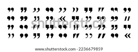 Set of quote mark. Quotes icon vector set. Quotemarks outline, speech marks, inverted commas or talking marks collection. Talk bubble speech icon. Black quotes icon. Vector illustration. 10 EPS.