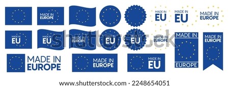 Made in Europe set flat icon for banner design. Isolated vector illustration 10 EPS.