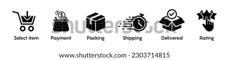 click and collect order, icon, delivery truck, delivery services steps, receive order in pick up point, e-commerce business concept, vector illustration 10 eps.