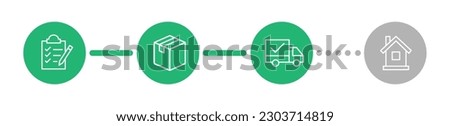 Order delivery status, post parcel package tracking vector icons. Order parcel processing bar, ship, in transit and delivery signs for express courier delivery app and web flat simple icons 10 eps.