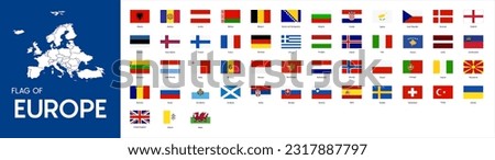 set of rectangle buttons with European countries flags. Vector 10 eps.