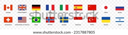 National flags icons vector, main flag languages set. UK, Germany, USA, Russia, China,France… Isolated circle buttons on white background. Website language choice symbols. Vector UI flag design. Vecto