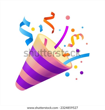 Vector icon party popper. Cartoon emoji of birthday confetti explosion. Simple minimal illustration isolated on white background, vector 10 eps.