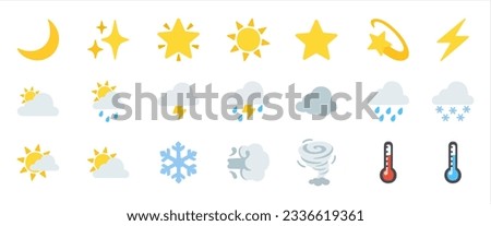 Weather icon set. Weather icons for web. Forecast weather flat symbols. Pictogram vector icons. Vector 10 eps.