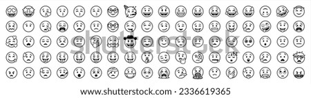 Emoticons set. Emoji faces collection. Emojis flat style. Happy and sad emoji. Line smiley face - stock vector 10 eps.