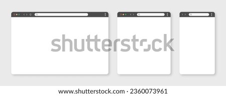 Browser mockups. Website different devices web window mobile screen internet flat template empty page network row vector set. Vector 10 eps.