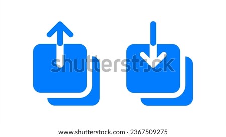 Upload icon. Arrow up, down signs. Download file symbol. Send symbols. Storage document icons. Blue color. Vector illustration.