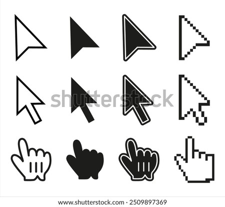 Computer mouse click cursor gray arrow icons set and loading icons. Cursor icon. Vector illustration. Mouse click cursor collection. Vector 10eps.