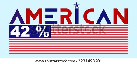 42% American sign label. Vector illustration with stylish font, red color, and blue background . American banner.