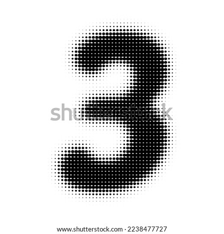 Dot Number 3 Halftone. Pop art style. Design for web banners, wallpaper. Abstract Halftone Dotted Number. Dotted vector illustration isolated on a white background. Hexagon Dot.