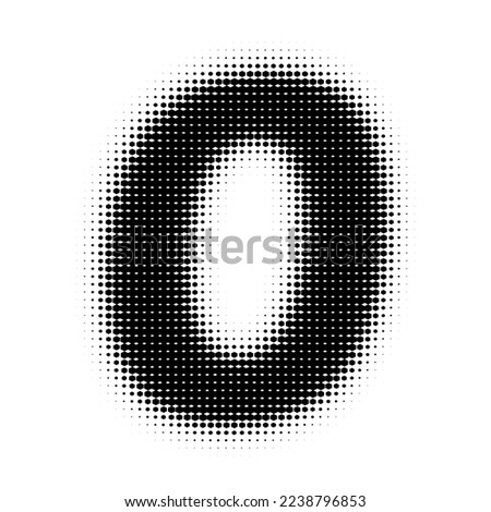 Number 0 Halftone. Dot Number Zero. Pop art style. Design for web banners, wallpaper. Abstract Halftone Dotted Number. Dotted vector illustration isolated on a white background. Hexagon Dot.