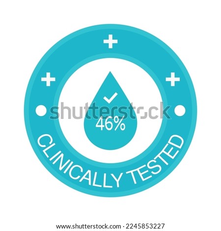 46% percentage clinically tested sign label vector art illustration. Blue Color isolated on white background.