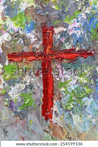Jesus cross, abstract painting - mixed media grunge - texture background