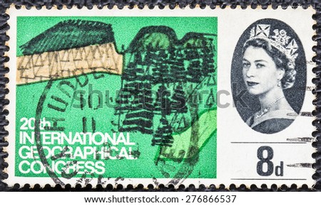 GREAT BRITAIN - CIRCA 1964: a vintage stamp printed in the Great Britain shows 20th international Geographical Congress, circa 1964