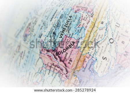 Global Studies - Part of an old world globe Focus on  Columbia