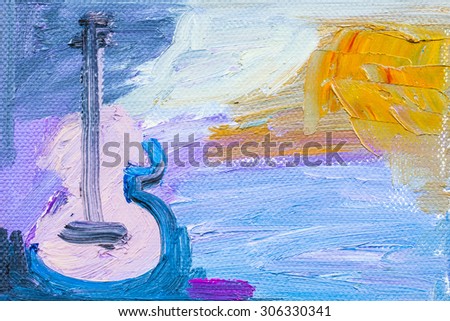colorful abstract oil painting brushstrokes shows the shpae of the violin for texture background or space for text