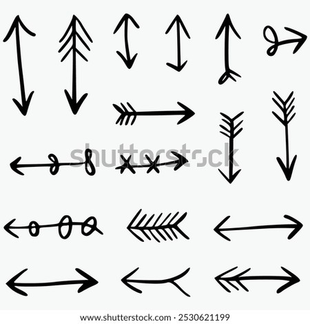 Set of 17 Hand-Drawn Arrow Vectors Perfect for Note Taking, Bullet Journaling, and Creative Projects