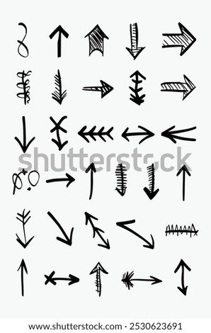 Set of 30 Hand-Drawn Arrow Vectors Perfect for Note-Taking, Bullet Journaling, and Creative Projects.eps