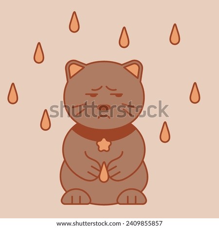 Illustration of a snappish cat. Upset, sad, offended. Japanese style cat in warm colors. Logo with cat. Vector illustration for menus, posters, social networks.