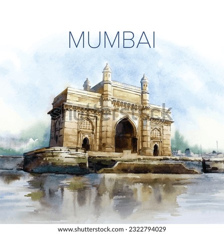 Gateway of India, Watercolor, Mumbai City Icon, Indian Monument