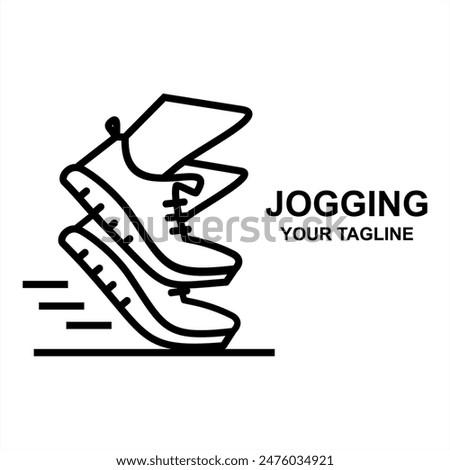 Illustration of a jogging athlete running. Silhouette of foot fitness exercise.  Sprinting men's shoe logo, active health body, human speed, competition, sprint sign, marathon race, action graphic