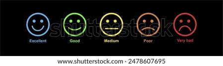 Emotion feedback vector concept. Rank, level of satisfaction rating. Excellent, good, normal, bad, very bad. Icon set illustration