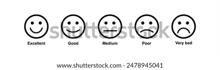 Emotion feedback vector concept. Rank, level of satisfaction rating. Excellent, good, normal, bad, very bad. Icon set illustration