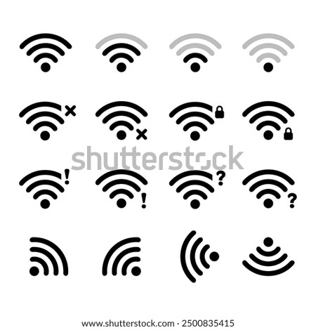 Wifi icon set. Signal vector icon. Wireless icon or sign for remote internet access, web, website, application, computer graphics, cell phone, smartphone, laptop