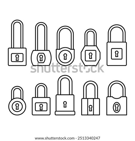 Lock padlock security symbol. Sign of privacy system, key access, password, safety, sign in, block, security, buttons, folder. Graphic computer, app, website, digital. Icon set vector illustration