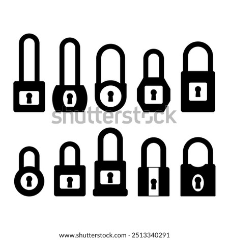 Lock padlock security symbol. Sign of privacy system, key access, password, safety, sign in, block, security, buttons, folder. Graphic computer, app, website, digital. Icon set vector illustration