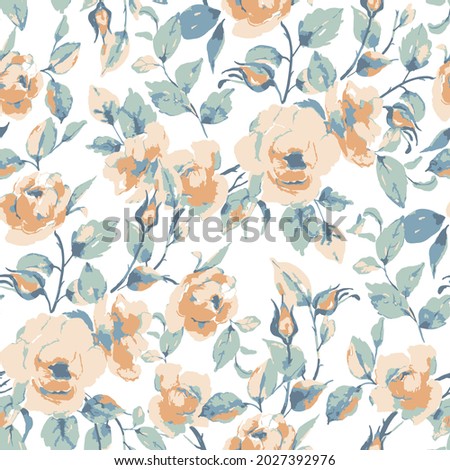 Seamless pattern with spring flowers and leaves. modern pastel summer, winter rose background. floral pattern for wallpaper or fabric. autumn Flower rose. Botanic Tile.