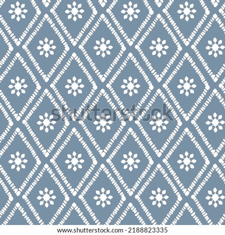 Stylish geometric flower blue background. Seamless vector pattern.colorful flower print.Talavera pattern. Azulejos portugal. Turkish ornament. Moroccan tile mosaic.