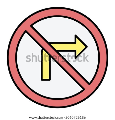 Vector No Right Turn Filled Outline Icon Design
