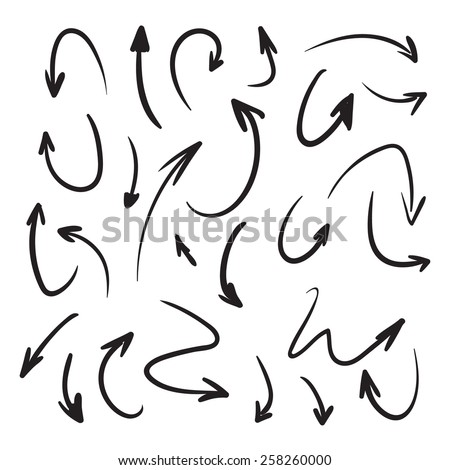 Isolated vector hand drawn arrows set on a white background