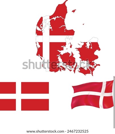 Denmark Map with Waving Flag Vector Illustration Waving denish Flag Inside Country Map Vector Graphic