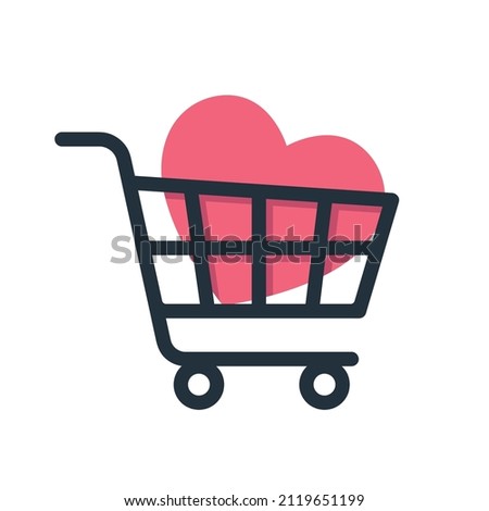 charity trolley, cart with a heart or can't buy me love vector illustration 