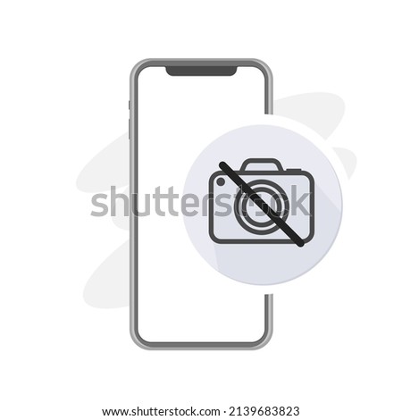 no record, no pictures, stop taking pictures, photography camera with cancellation stroke grey icon, mobile phone, no selfie vector illustration