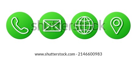 green rounded contact information vector icons for business card, phone number, email, web site, office location