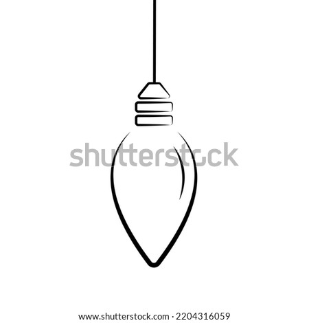 hanging light bulb candle shape, single black filled line, hand drawn, isolated on white background, loft style design element