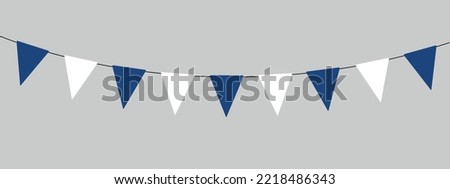 National Independence Day in Finland, bunting garland, string of blue and white triangular flags for outdoor party, flag flying day, pennant, retro style vector illustration
