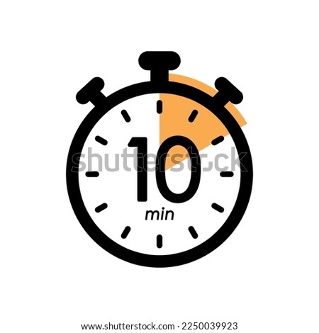 ten minutes stopwatch icon, timer symbol, cooking time, cosmetic or chemical application time, 10 min waiting time vector illustration