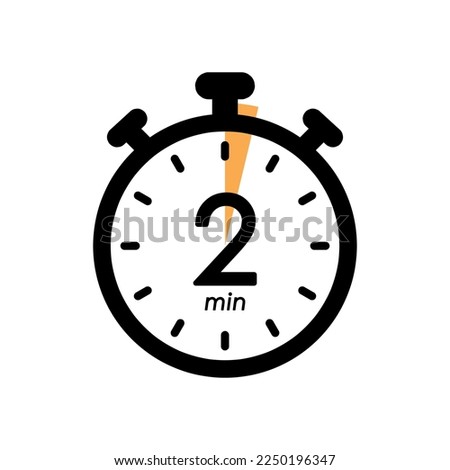 two minutes stopwatch icon, timer symbol, cooking time, cosmetic or chemical application time, 2 min waiting time vector illustration