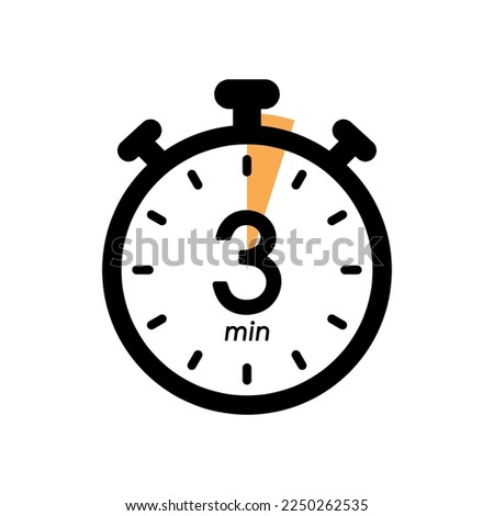three minutes stopwatch icon, timer symbol, cooking time, cosmetic or chemical application time, 3 min waiting time vector illustration