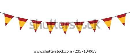 Spain bunting garland, string of red and yellow pennants, vector decorative element, Spanish National Day, Fiesta Nacional de Espana