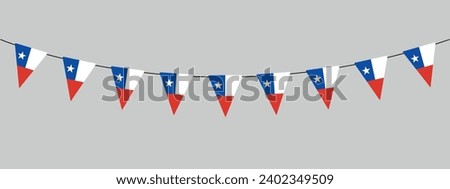 Chile bunting garland, string of triangular flags, independence day, retro style vector decorative element