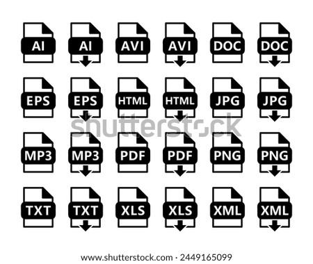 file format black icons, file extensions, file formats flat vector elements